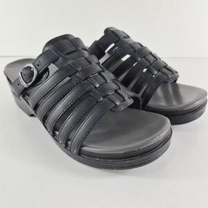 Sz 41/ US 10.5 Dansko Black Woven Leather Slide Mules